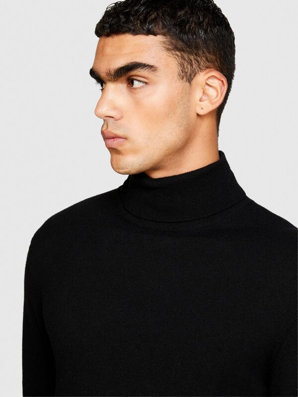 Kaşmir Karışımlı Dik Yaka Kazak Erkek Siyah Kazak - 323A102HS2177