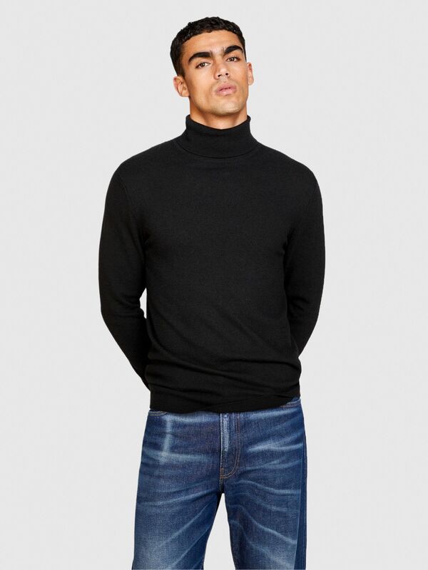 Kaşmir Karışımlı Dik Yaka Kazak Erkek Siyah Kazak - 323A102HS2177