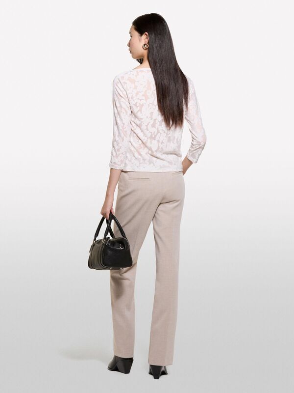 Kayık Yaka Truvakar Kol T-Shirt Kadın Krem T-Shirt - 324A33LZL106O