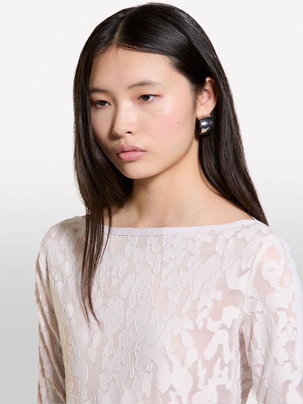 Kayık Yaka Truvakar Kol T-Shirt Kadın Krem T-Shirt - 324A33LZL106O