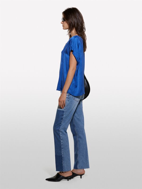 Kdn_%100 Viskoz Normal Kesim Kimono Kollu V Yaka Bluz Kadın Saks Mavisi Bluz - 324A57U5LQ07Q