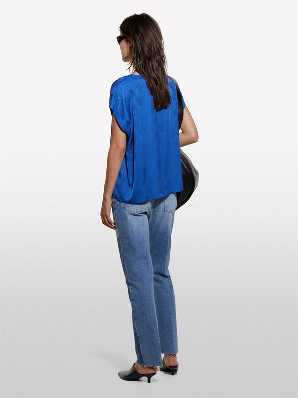 Sisley - Kdn_%100 Viskoz Normal Kesim Kimono Kollu V Yaka Bluz Kadın Saks Mavisi Bluz - 324A57U5LQ07Q