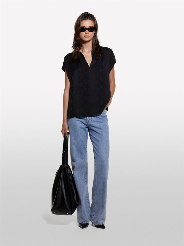 Kdn_%100 Viskoz Normal Kesim Kimono Kollu V Yaka Bluz Kadın Siyah Bluz - 324A57U5LQ07Q