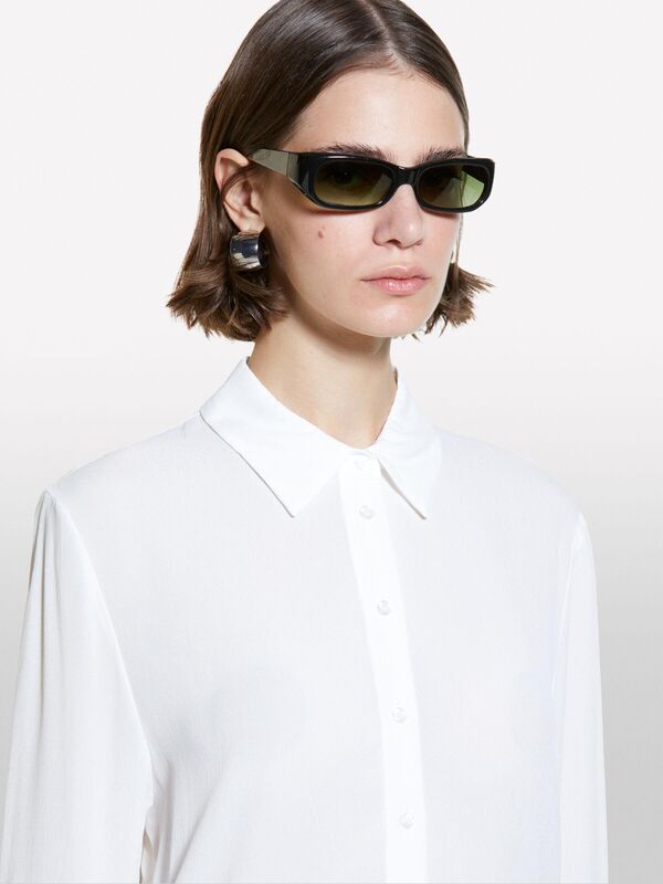 Kdn_%100 Viskoz Önü Kısa Yanları Yırtmaçlı Uzun Kollu Gömlek Kadın Kırık Beyaz Gömlek - 324A5ZMZLQ07I