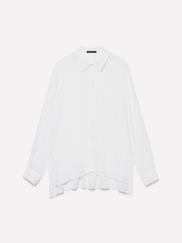 Kdn_%100 Viskoz Önü Kısa Yanları Yırtmaçlı Uzun Kollu Gömlek Kadın Kırık Beyaz Gömlek - 324A5ZMZLQ07I