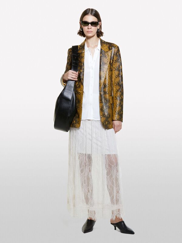 Sisley - Kdn_%100 Viskoz Önü Kısa Yanları Yırtmaçlı Uzun Kollu Gömlek Kadın Kırık Beyaz Gömlek - 324A5ZMZLQ07I