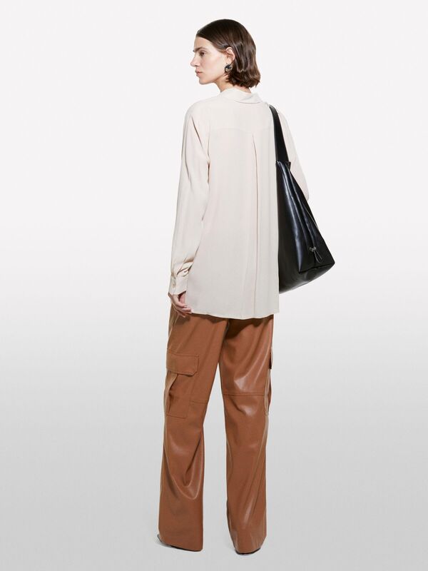 Kdn_%100 Viskoz Önü Kısa Yanları Yırtmaçlı Uzun Kollu Gömlek Kadın Pudra Gömlek - 324A5ZMZLQ07I