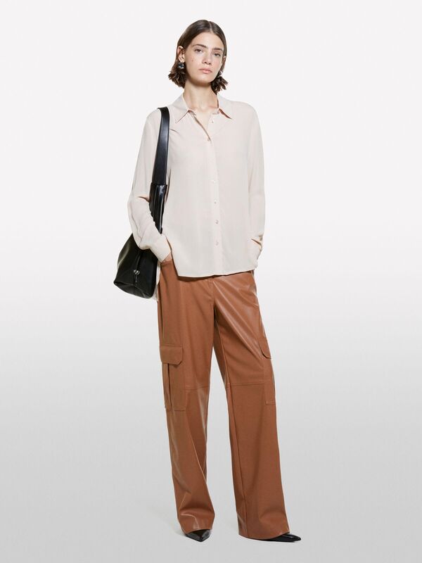 Kdn_%100 Viskoz Önü Kısa Yanları Yırtmaçlı Uzun Kollu Gömlek Kadın Pudra Gömlek - 324A5ZMZLQ07I