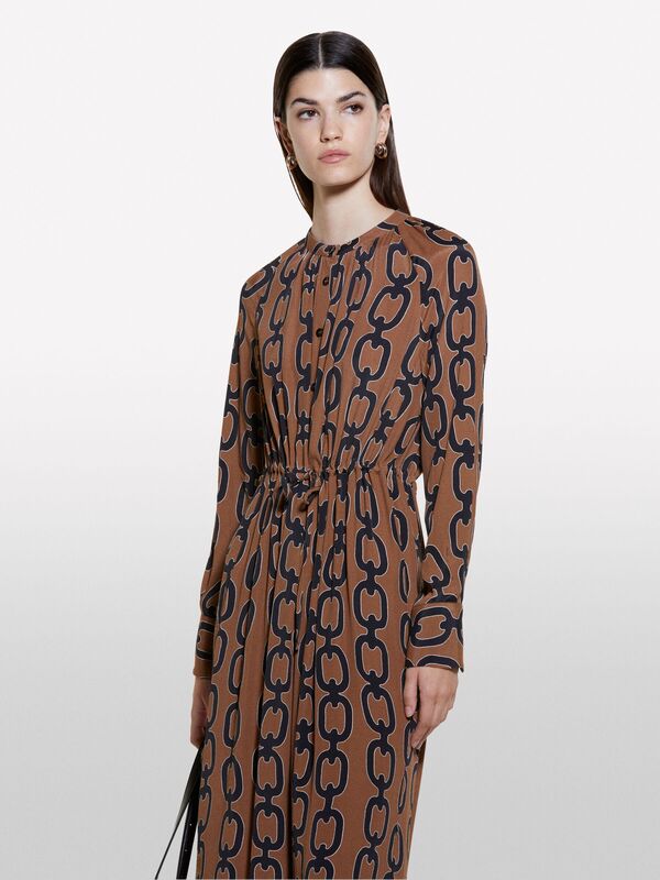 Kdn_%100 Viskoz Tamamı Baskılı Yırtmaçlı Uzun Gömlek Elbise Kadın Kahverengi Mix Gömlek - 324A45ADLV06C
