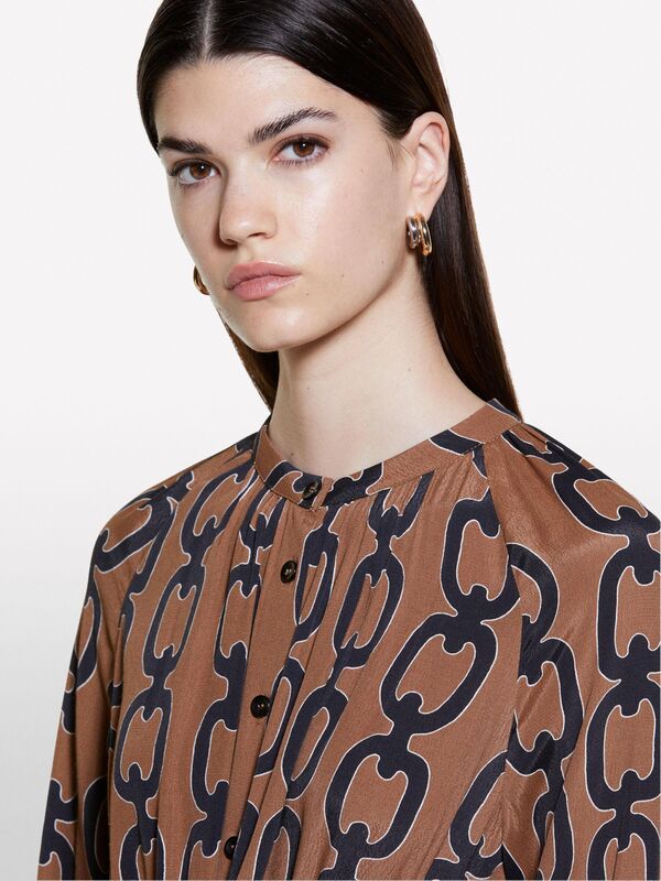 Kdn_%100 Viskoz Tamamı Baskılı Yırtmaçlı Uzun Gömlek Elbise Kadın Kahverengi Mix Gömlek - 324A45ADLV06C