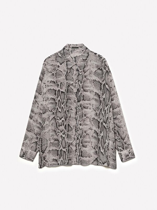 Sisley - Kdn_%100 Viskoz Tamamı Desenli Rahat Kesim Uzun Kollu Gömlek Kadın Gri Desenli Gömlek - 324A5YBMLQ07F