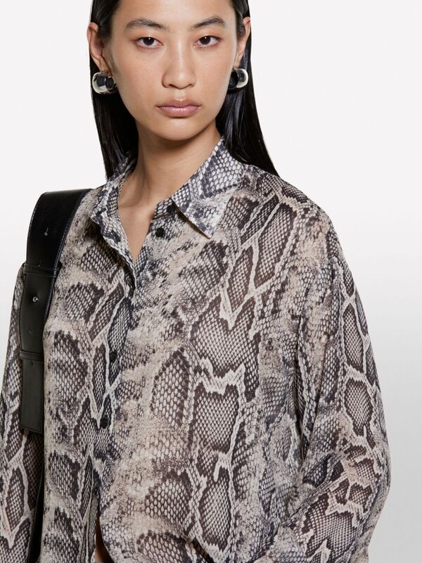 Kdn_%100 Viskoz Tamamı Desenli Rahat Kesim Uzun Kollu Gömlek Kadın Gri Desenli Gömlek - 324A5YBMLQ07F