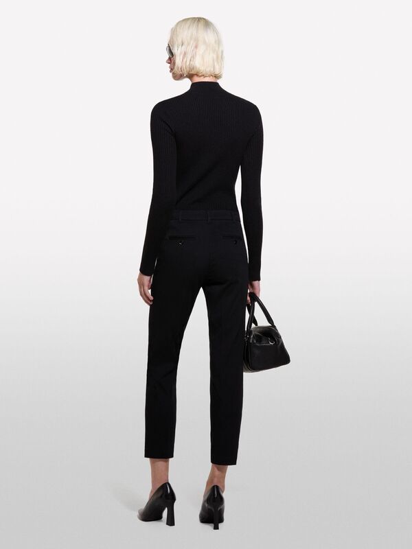 Kdn_Koton Karışımlı Esnek Chino Pantolon Kadın Siyah Pantolon - 324A48M855BK7