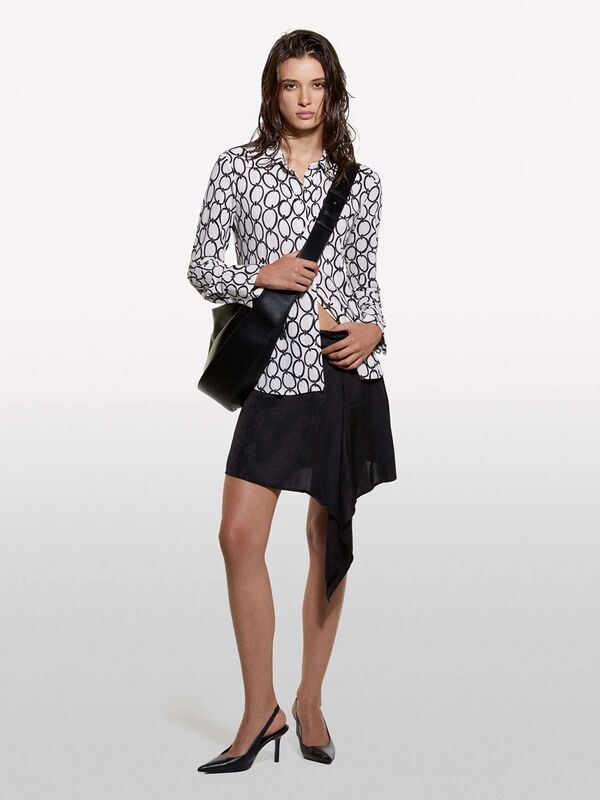 Kdn_Tamamı Baskılı Dar Kesim Uzun Kollu Gömlek Kadın Kırık Beyaz Mix Gömlek - 324A52D3LQ07H