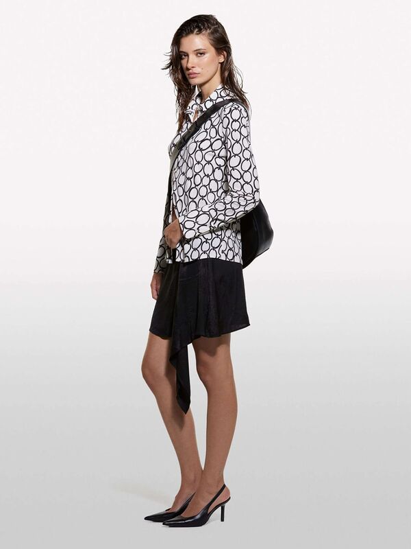 Kdn_Tamamı Baskılı Dar Kesim Uzun Kollu Gömlek Kadın Kırık Beyaz Mix Gömlek - 324A52D3LQ07H