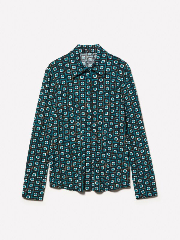 Kdn_Tamamı Baskılı Dar Kesim Uzun Kollu Gömlek Kadın Koyu Yeşil Mix Gömlek - 324A52D3LQ07H