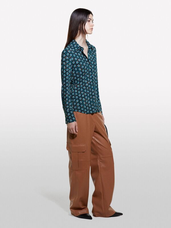 Kdn_Tamamı Baskılı Dar Kesim Uzun Kollu Gömlek Kadın Koyu Yeşil Mix Gömlek - 324A52D3LQ07H