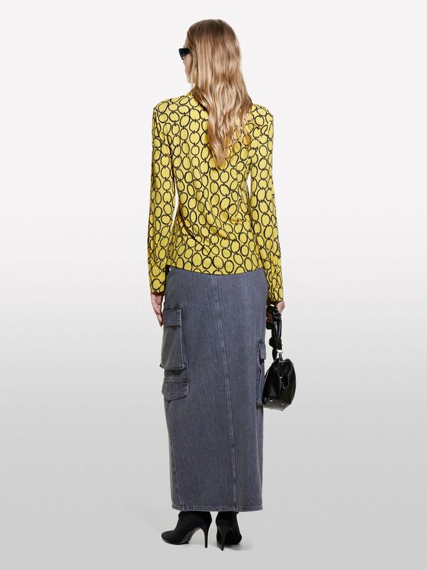 Kdn_Tamamı Baskılı Dar Kesim Uzun Kollu Gömlek Kadın Sarı Mix Gömlek - 324A52D3LQ07H