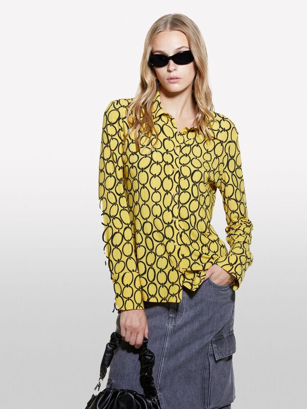 Kdn_Tamamı Baskılı Dar Kesim Uzun Kollu Gömlek Kadın Sarı Mix Gömlek - 324A52D3LQ07H