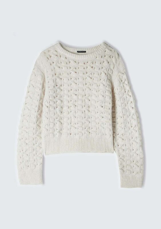 Sisley - Kdn_Yün Karışımlı Blok Detaylı Bisiklet Yaka Kazak Kadın Bej Kazak - 324A145YM105A