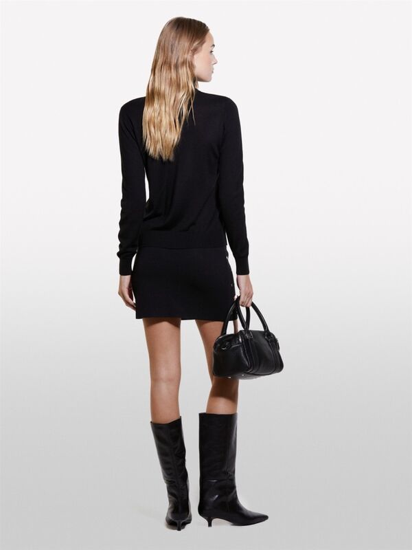 Sisley - Kdn_Yün Karışımlı Regular Fit Dik Yaka Kazak Kadın Siyah Kazak - 324A11BAM201C