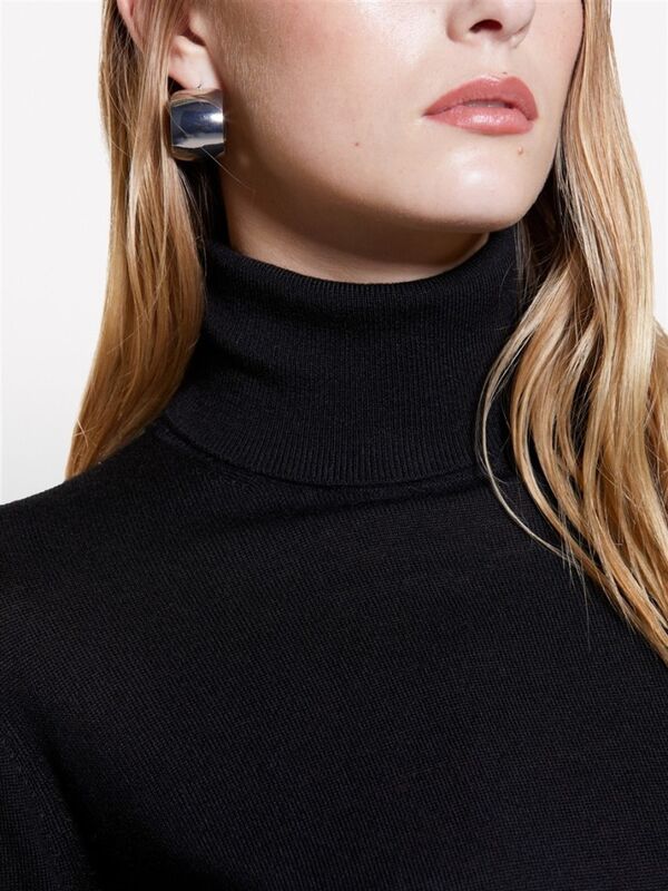 Kdn_Yün Karışımlı Regular Fit Dik Yaka Kazak Kadın Siyah Kazak - 324A11BAM201C