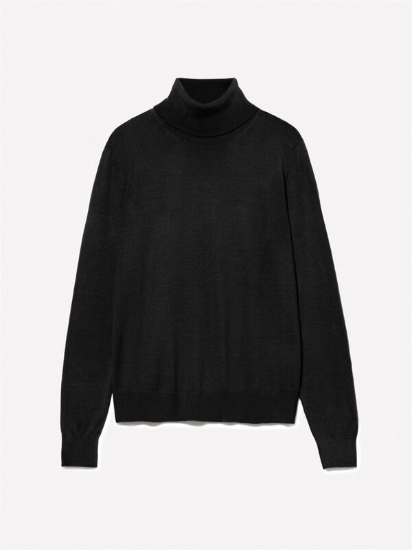 Kdn_Yün Karışımlı Regular Fit Dik Yaka Kazak Kadın Siyah Kazak - 324A11BAM201C