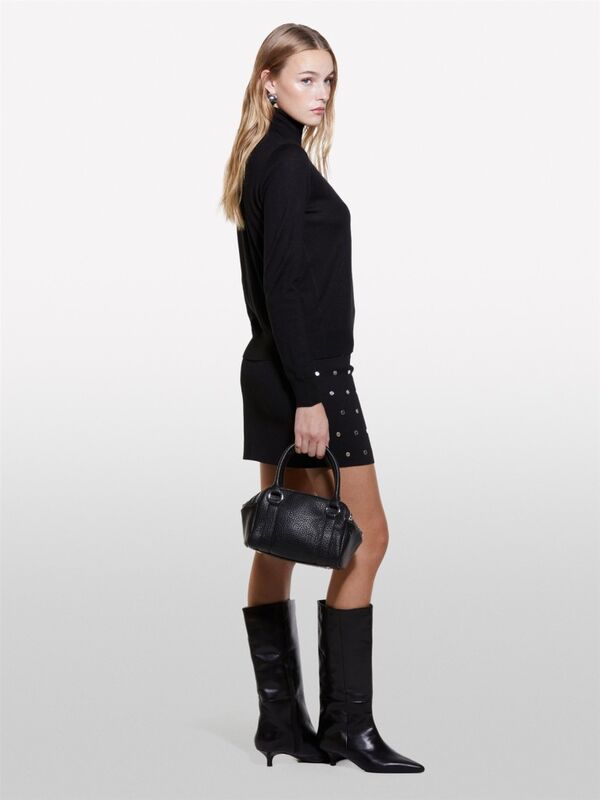 Kdn_Yün Karışımlı Regular Fit Dik Yaka Kazak Kadın Siyah Kazak - 324A11BAM201C