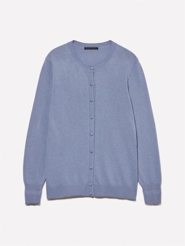 Kdn_Yün ve Kaşmir Karışımlı Ribana Detaylı Bisiklet Yaka Hırka Kadın Demir Mavisi Hırka - 324A102HM5237