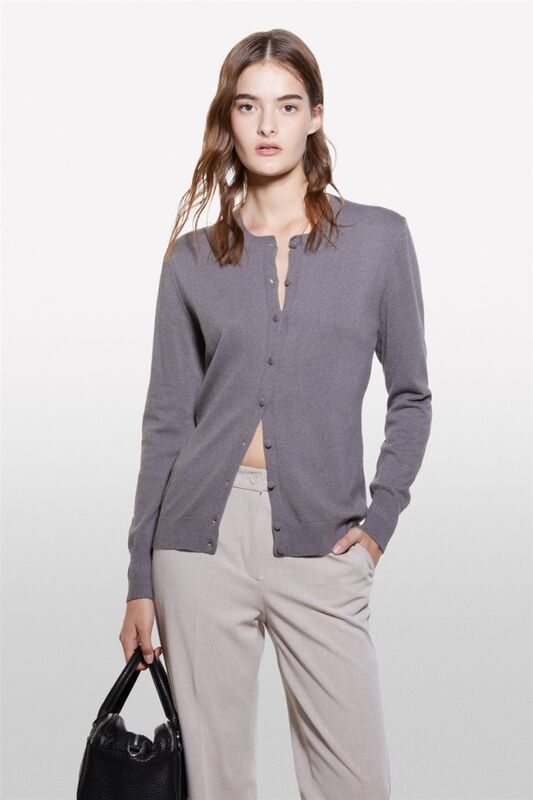 Sisley - Kdn_Yün ve Kaşmir Karışımlı Ribana Detaylı Bisiklet Yaka Hırka Kadın Füme Hırka - 324A102HM5237