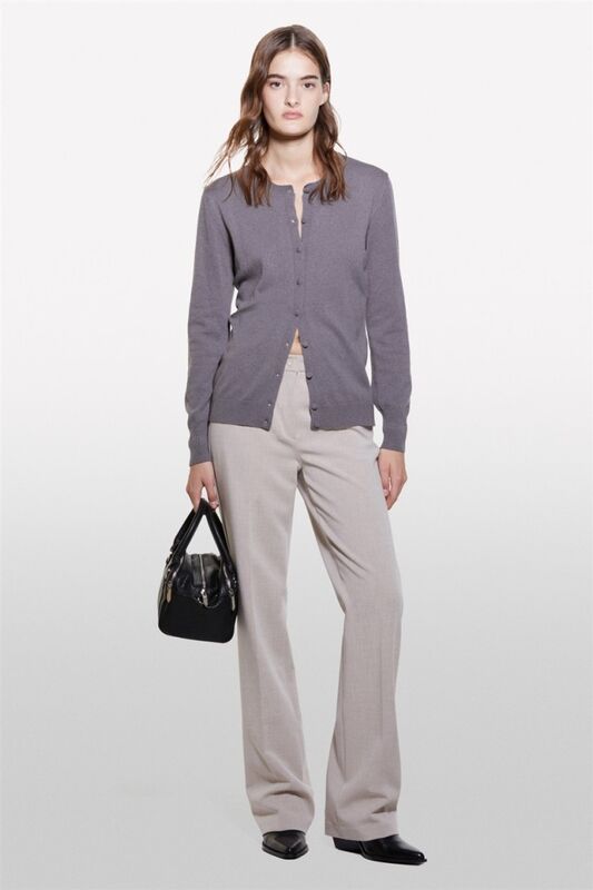 Kdn_Yün ve Kaşmir Karışımlı Ribana Detaylı Bisiklet Yaka Hırka Kadın Füme Hırka - 324A102HM5237