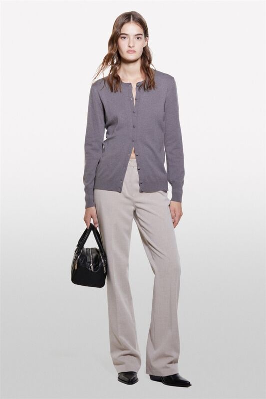 Kdn_Yün ve Kaşmir Karışımlı Ribana Detaylı Bisiklet Yaka Hırka Kadın Füme Hırka - 324A102HM5237