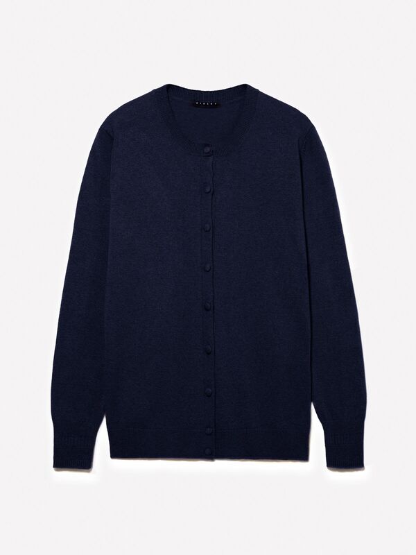 Kdn_Yün ve Kaşmir Karışımlı Ribana Detaylı Bisiklet Yaka Hırka Kadın Lacivert Hırka - 324A102HM5237