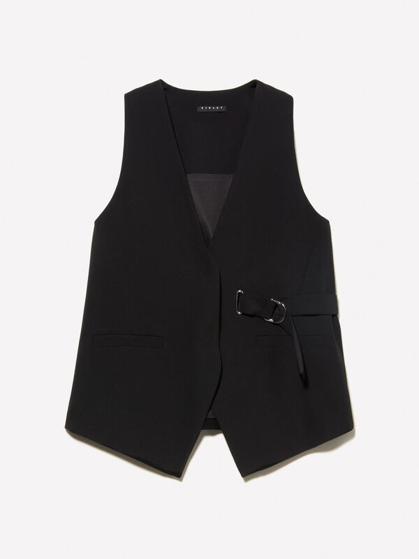 Kemer Detaylı Düğmeli Cepli V Yaka Yelek Kadın Siyah Yelek - 325P21H1LJ00T