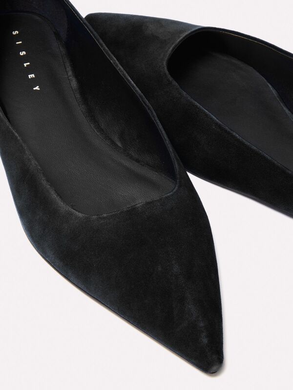 Kenarlı Asimetrik Kesim Gerçek Süet Babet Kadın Siyah Babet - 324A8G9EWD02J