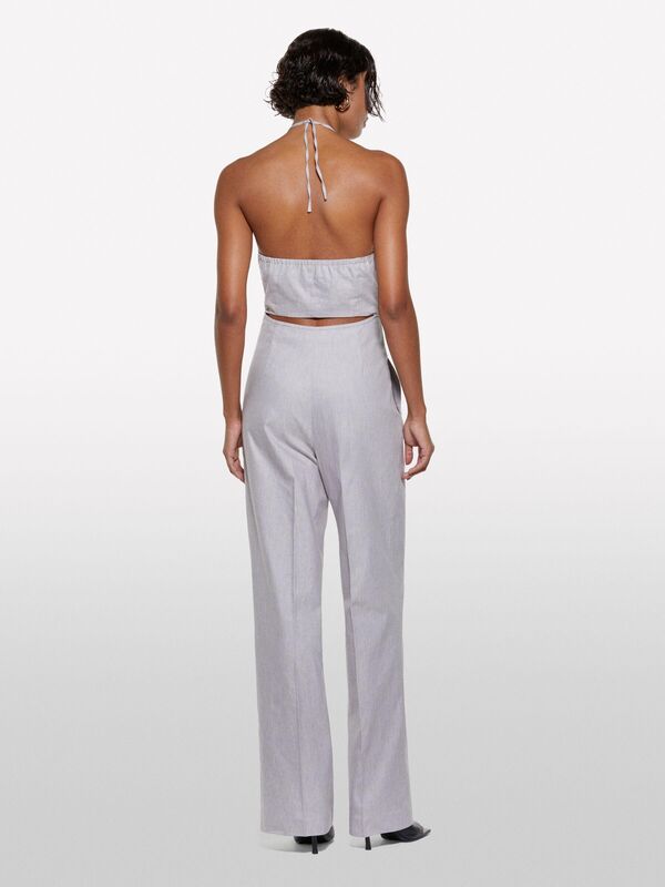 Keten Karışımlı Astarlı Askılı Palazzo Tulum Kadın Mavi Tulum - 325P4NP9LT00N