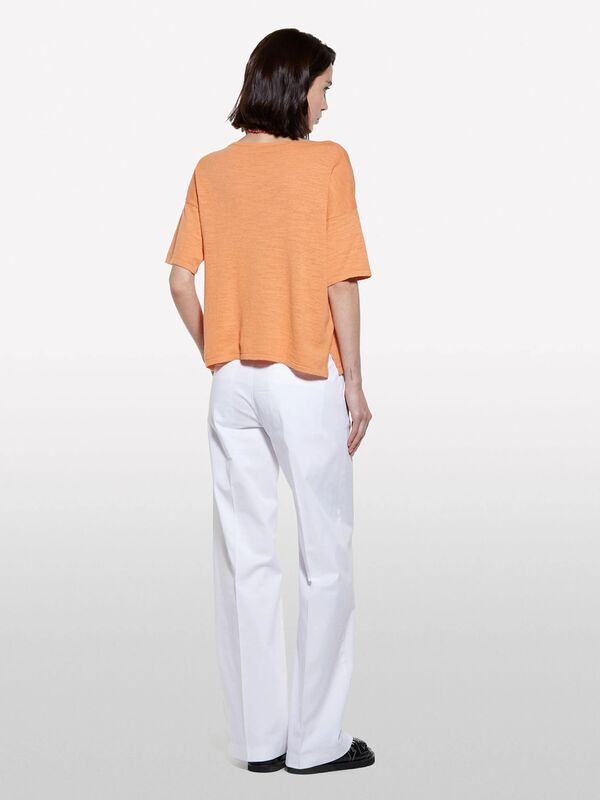 Keten Karışımlı Bisiklet Yaka Oversize T-Shirt Kadın Turuncu T-Shirt - 325P105GM106H