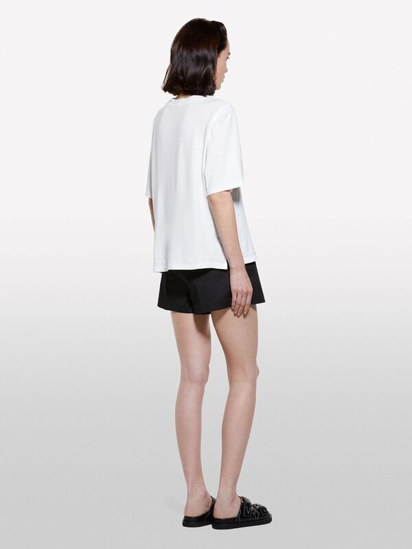 Keten Karışımlı Bisiklet Yaka T-Shirt Kadın Beyaz T-Shirt - 325P3UTFL107C