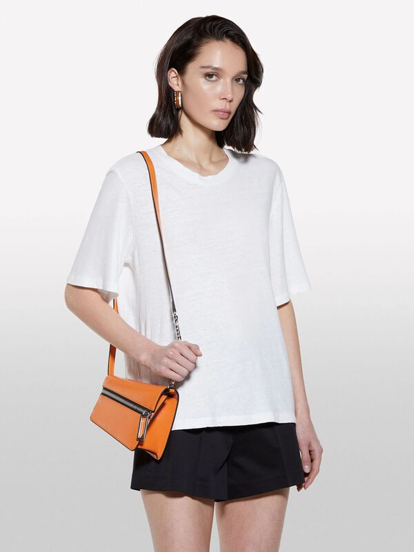 Keten Karışımlı Bisiklet Yaka T-Shirt Kadın Beyaz T-Shirt - 325P3UTFL107C