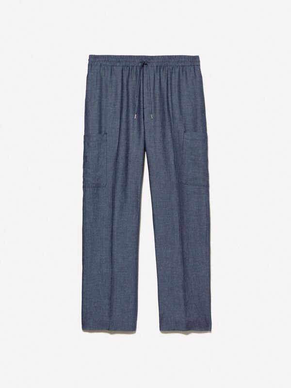 Keten Karışımlı Büzgü İpli Cepli Jogger Pantolon Erkek Mavi Pantolon - 325P4NZVSF05A
