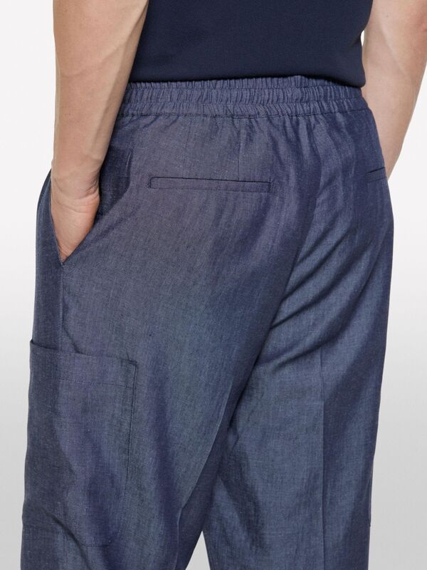 Keten Karışımlı Büzgü İpli Cepli Jogger Pantolon Erkek Mavi Pantolon - 325P4NZVSF05A