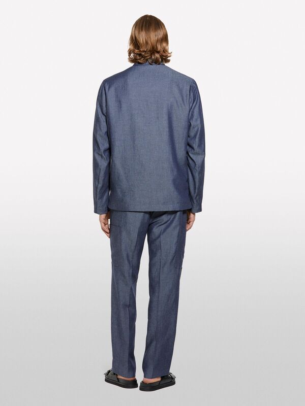 Keten Karışımlı Büzgü İpli Cepli Jogger Pantolon Erkek Mavi Pantolon - 325P4NZVSF05A