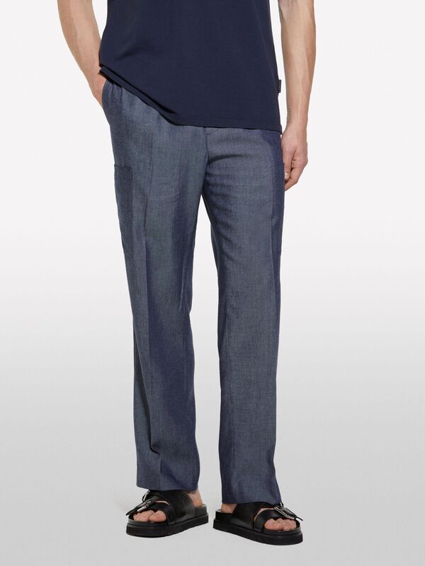 Keten Karışımlı Büzgü İpli Cepli Jogger Pantolon Erkek Mavi Pantolon - 325P4NZVSF05A