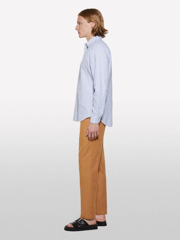 Keten Karışımlı Çizgili Regular Fit Gömlek Erkek Beyaz Gömlek - 325P51FCSQ03G