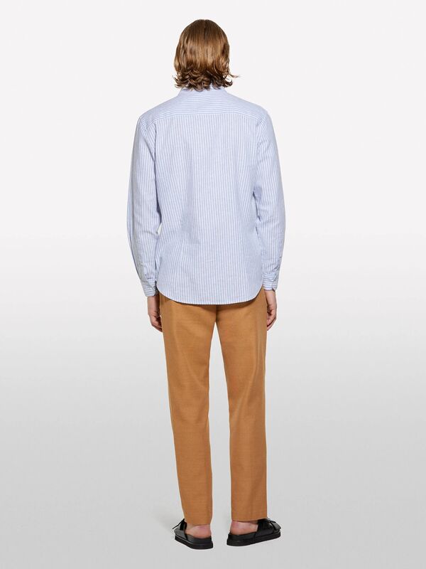 Keten Karışımlı Çizgili Regular Fit Gömlek Erkek Beyaz Gömlek - 325P51FCSQ03G