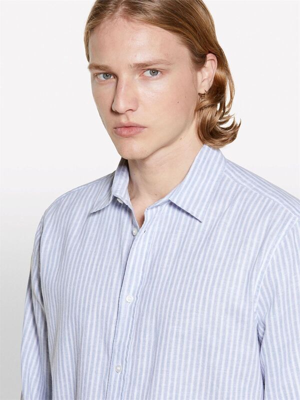 Keten Karışımlı Çizgili Regular Fit Gömlek Erkek Beyaz Gömlek - 325P51FCSQ03G