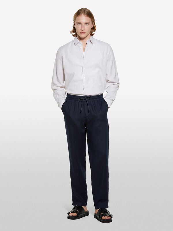 Sisley - Keten Karışımlı Çizgili Regular Fit Gömlek Erkek Kahve Gömlek - 325P51FCSQ03G