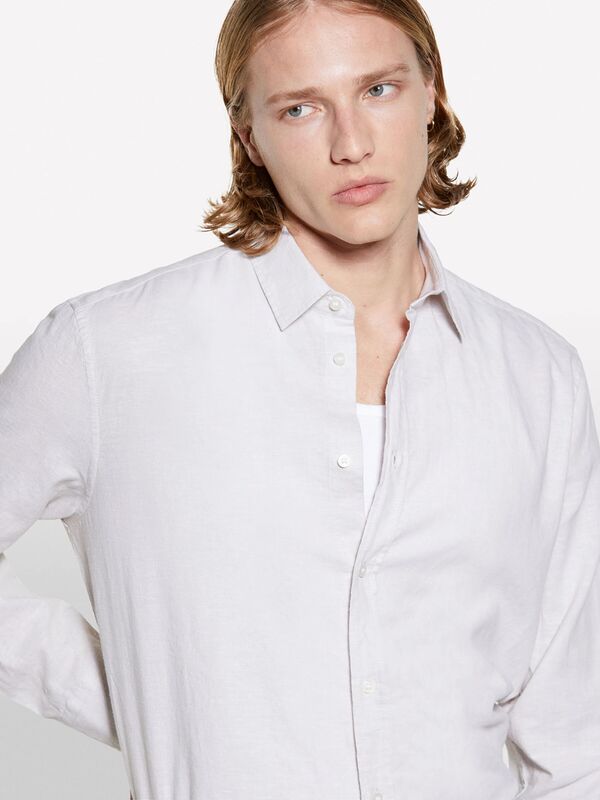 Keten Karışımlı Çizgili Regular Fit Gömlek Erkek Kahve Gömlek - 325P51FCSQ03G