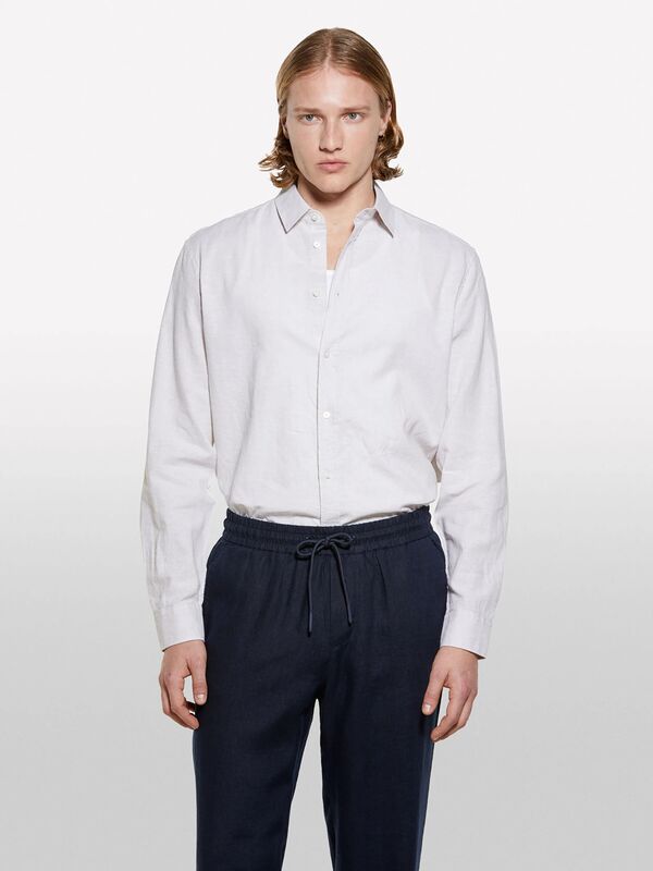 Keten Karışımlı Çizgili Regular Fit Gömlek Erkek Kahve Gömlek - 325P51FCSQ03G