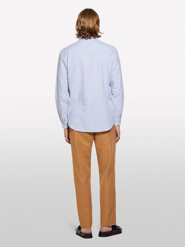 Sisley - Keten Karışımlı Çizgili Regular Fit Gömlek Erkek Mavi Mix Gömlek - 325P51FCSQ03G